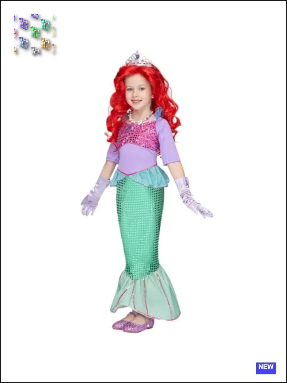 10pc Little Mermaid Sequin Dress Costume Set Girls Halloween Cosplay Wig &